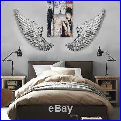 40'' Large Angel Wings Wall Mounted Hanging Art Antique Silver Iron Home Decor
