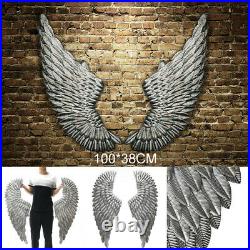 40'' Large Antique Silver Angel Wings Chic Wall Mounted Hanging Art Home