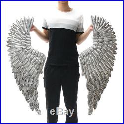 40'' Large Antique Silver Angel Wings Chic Wall Mounted Hanging Art Home Decor