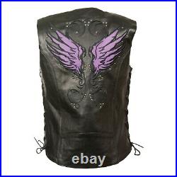 4505 Ladies Black or Purple Wing Leather Motorycle Vest