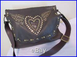 $795.00 Leatherock Brown Leather Studded Hearts Angels Wings Large Bag