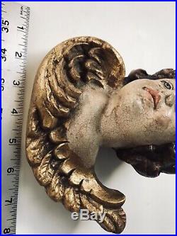 7 LARGE Antique Baroque Carved Wood Angel Cherub Putti Wing Gold Leaf Wall Hang
