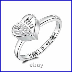 925 Sterling Silver Angel Wing CZ Heart Urn Ring Cremation Jewelry for Ashes