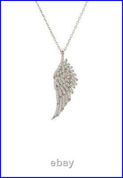 925 Sterling Silver Large Angel Wing Statement Pendant Necklace White Cz Gift