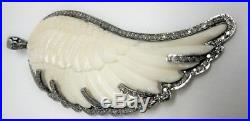 925 Sterling Silver Natural Diamond Large Carved Angel Wing Pendant