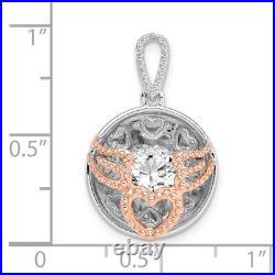 925 Sterling Silver Rose Tone Heart Wings Cubic Zirconia CZ Necklace Charm Penda