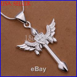 925 Sterling Silver Shiny Large Cross Angel Wing Shaped Pendant 52mm 32mm D503