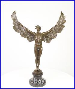 9973305-dds Large Bronze Sculpture Figure Icarus Man With Wings Angel 7 7/8x23