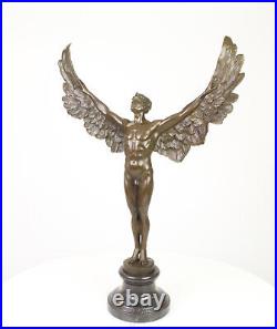 9973305-dds Large Bronze Sculpture Figure Icarus Man With Wings Angel 7 7/8x23