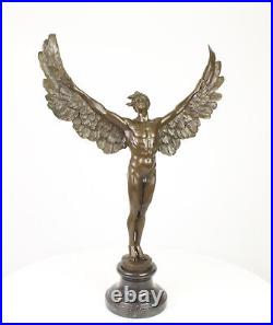 9973305-ds Large Bronze Sculpture Figure Icarus Man With Wings Angel 7 7/8x23