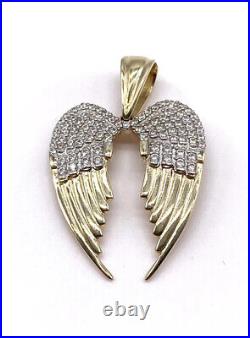 9ct Gold Angel Wings Large Heavy Cz Pendant Fully Hallmarked + Optional Chain