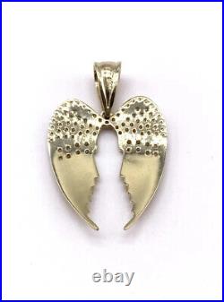 9ct Gold Angel Wings Large Heavy Cz Pendant Fully Hallmarked + Optional Chain