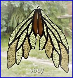 ANTIQUE GLASS ANGEL WINGS Authentic Stained Glass SUNCATCHER Crystal & Soft Pink