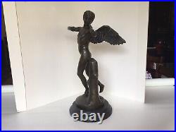 ANTIQUE NUDE ANGEL WITH WINGS BRONZE SCULPTURE SIGNED ORIGINAL BY DINO DeCARLO