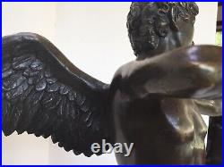 ANTIQUE NUDE ANGEL WITH WINGS BRONZE SCULPTURE SIGNED ORIGINAL BY DINO DeCARLO