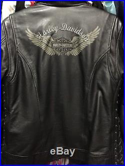 AUTHENTIC HARLEY DAVIDSON Women Leather Riding Jacket Angel Wings Size Large