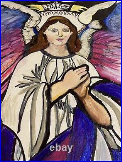 Abstract Angel original art Stained Glass wings painting spiritual 24x36