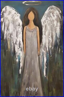 Abstract Angel original art jade palette wings painting spiritual Large 24x36