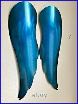 Abstract Metal Wall Art Home decor Sculpture angel wings blue by Holly Lentz