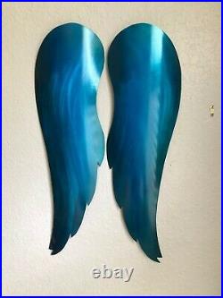 Abstract Metal Wall Art Home decor Sculpture angel wings blue by Holly Lentz