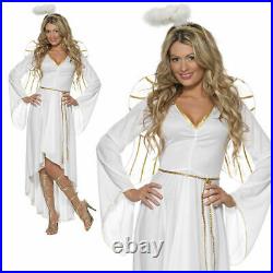 Adult Ladies Christmas Angel Costume +Wings Womens Fancy Dress Xmas Party New