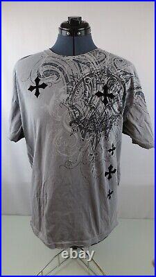 Affliction XL y2k distressed t shirt short sleeve graphic angel wings gray EUC