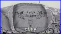 Affliction XL y2k distressed t shirt short sleeve graphic angel wings gray EUC