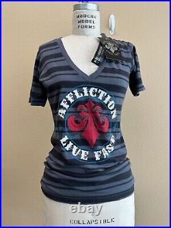 Affliction Y2K LIVE FAST Studded Stripped Wings In the Back ANGEL LARGE Tee