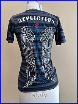 Affliction Y2K LIVE FAST Studded Stripped Wings In the Back ANGEL LARGE Tee