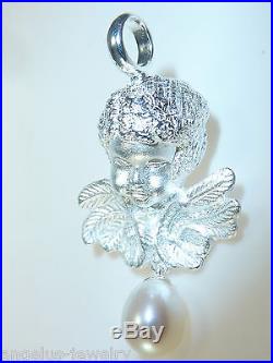 Alraune, Large Angel Head with Wings & SWZ Pearl, 925 Silver Pendant, 100787