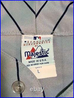Anaheim Angels Disney Wing Gray Pinstripe Sewn MLB Jersey Vintage 90s Majestic L