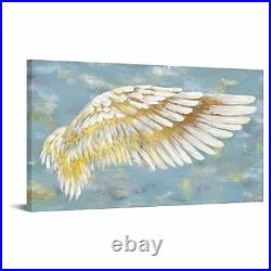 Angel Canvas Wall Art Large White and Gold Angel Wings Painting Picture
