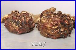 Angel Cherub Heads Pair Gold Wings Vintage Plaster Hanging Wall Large Antique