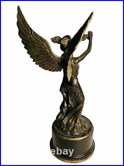Angel Female Bronze Sculpture Statue Winged Trumpet Halo Wreath Decor 20