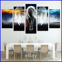 Angel Girl Painting 5 pcs Canvas Print Fire And Ice Wings Poster Wall Art Decor