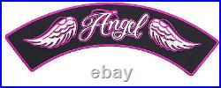 Angel Logo With Wings Pink Upper Rocker Style Large Iron On Patch 10 x 2 1/2