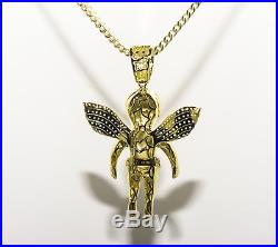 Angel Pave Wings Pendant Charm Large 3x2 18k Y Gold pl. 925 Silver Mens Heavy