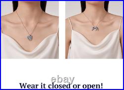Angel Wing Necklace with Heart Pendant Charm and Blue Cubic Zirconia for Women