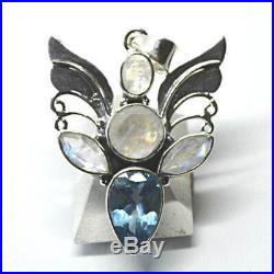Angel Wings 925 Silver Moonstone Blue Topaz Large Pendant Natural Crystals