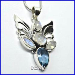 Angel Wings 925 Silver Moonstone Blue Topaz Large Pendant Natural Crystals