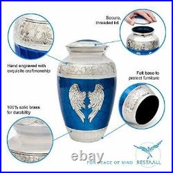 Angel Wings Ashes urn. Blue Cremation urn for Human Ashes Adult Men and Women