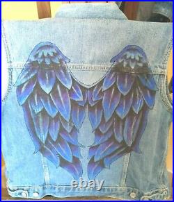 Angel Wings Hand Painted Jean Jacket Size Large Sleeveless