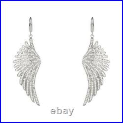 Angel Wings Large Drop Earrings 925 Sterling Silver White CZ Big Dangle Bridal