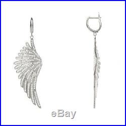 Angel Wings Large Drop Earrings 925 Sterling Silver White CZ Big Dangle Bridal
