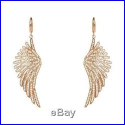 Angel Wings Large Drop Earrings Pink Rose Gold Sterling Silver White CZ Big