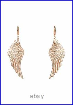 Angel Wings Large Drop Earrings Pink Rose Gold Sterling Silver White CZ Big