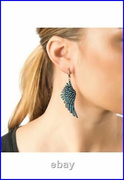 Angel Wings Large Drop Earrings Pink Rose Gold Turquoise Blue Sterling Silver