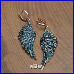 Angel Wings Large Drop Earrings Pink Rose Gold Turquoise Blue Sterling Silver C