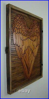 Angel Wings Lath Board Wood Wall Art with Reclaimed Window Sash Picture Frame