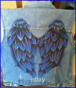 Angel Wings Painted Jean Jacket Size Large Sleeveless